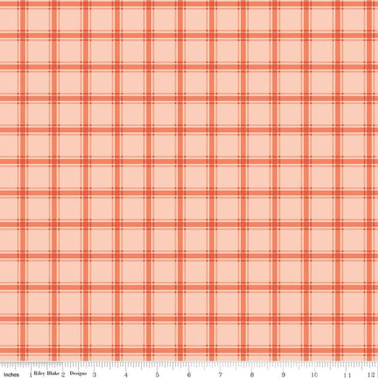 Image of Southern Charm Gingham Peaches 'n Cream quilting cotton fabric by The RBD Designers for Riley Blake Designs. Features gingham on an orange background. Cute Little Fabric Shop.