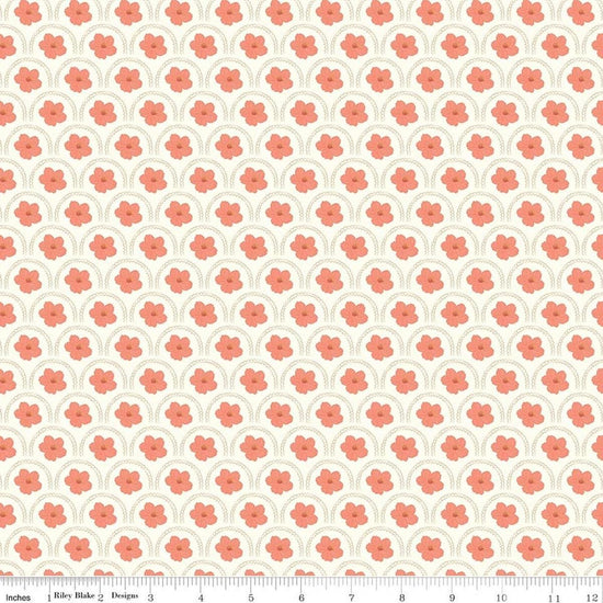 Image of Southern Charm Peach Blossoms Cloud quilting cotton fabric by The RBD Designers for Riley Blake Designs. Features flowers on a cream background. Cute Little Fabric Shop.