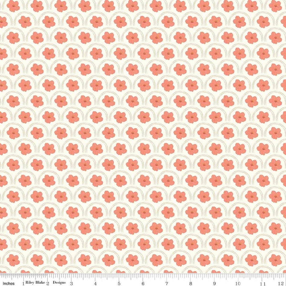 Image of Southern Charm Peach Blossoms Cloud quilting cotton fabric by The RBD Designers for Riley Blake Designs. Features flowers on a cream background. Cute Little Fabric Shop.