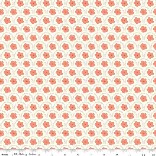 Image of Southern Charm Peach Blossoms Cloud quilting cotton fabric by The RBD Designers for Riley Blake Designs. Features flowers on a cream background. Cute Little Fabric Shop.
