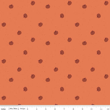 Image of The Apothecary Pumpkin Toss Marmalade quilting cotton fabric by Amber Elliot for Riley Blake Designs. Features pumpkins on an orange background. Cute Little Fabric Shop.