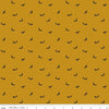 Image of The Apothecary Batwings Gold quilting cotton fabric by Amber Elliot for Riley Blake Designs. Features bats on a yellow background. Cute Little Fabric Shop.