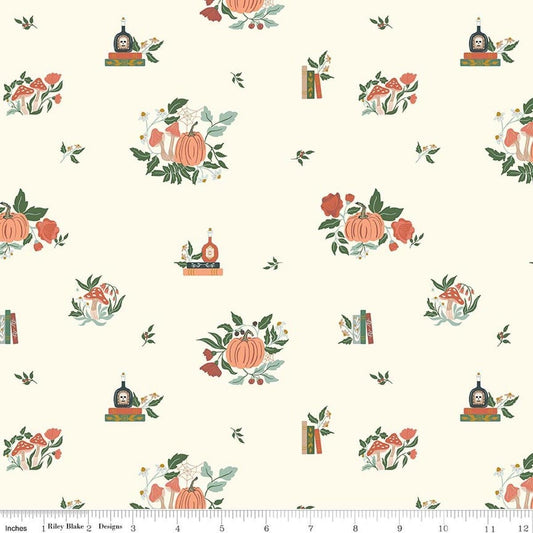Image of The Apothecary Botanicals Cream quilting cotton fabric by Amber Elliot for Riley Blake Designs. Features nature on a cream background. Cute Little Fabric Shop.