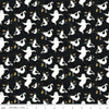 Image of Spooky Ghosts Black quilting cotton fabric by Teresa Kogut for Riley Blake Designs. Features ghosts on a black background. Cute Little Fabric Shop.
