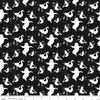 Image of Spooky Ghosts Black quilting cotton fabric by Teresa Kogut for Riley Blake Designs. Features ghosts on a black background. Cute Little Fabric Shop.