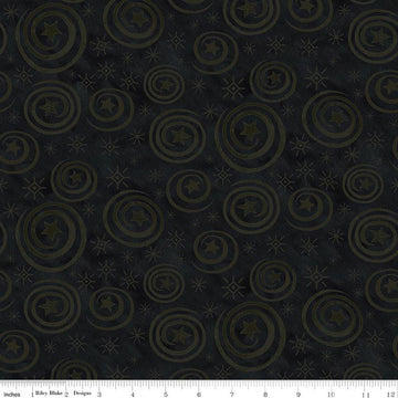 Image of Spooky Stars Swirls Black quilting cotton fabric by Teresa Kogut for Riley Blake Designs. Features stars on a black background. Cute Little Fabric Shop.