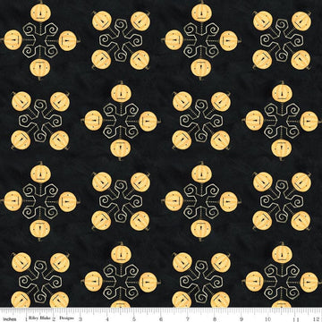 Image of Spooky Jacks Black quilting cotton fabric by Teresa Kogut for Riley Blake Designs. Features pumpkins on a black background. Cute Little Fabric Shop.
