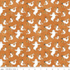 Image of Spooky Ghosts Orange quilting cotton fabric by Teresa Kogut for Riley Blake Designs. Features ghosts on an orange background. Cute Little Fabric Shop.