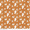 Image of Spooky Ghosts Orange quilting cotton fabric by Teresa Kogut for Riley Blake Designs. Features ghosts on an orange background. Cute Little Fabric Shop.