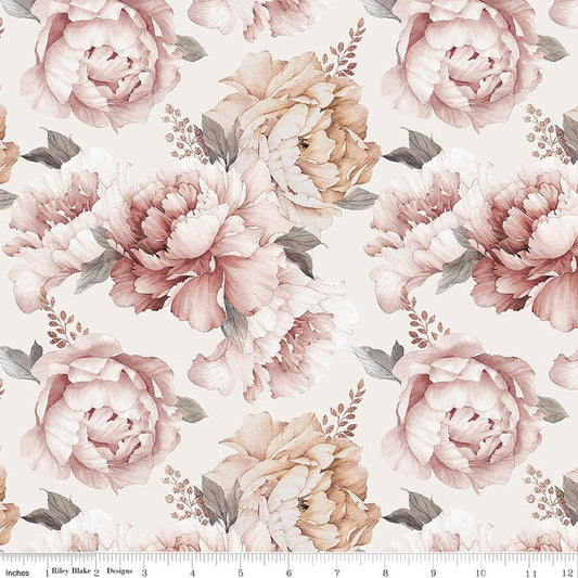 2yd 33" End of Bolt - SALE Daybreak on the Prairie Peonies Cream Floral Fabric WIDEBACK 108" Wide - Riley Blake Quilting Cotton Fabric