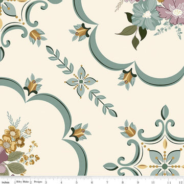 3-Yard-Cut - Renew Aqua Blue Floral Fabric WIDEBACK 108" Wide - Riley Blake Quilting Cotton Fabric
