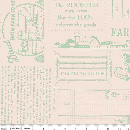 2 Yard 35" End of Bolt - SALE Farmer's Daughter Farm Life Sage Cream Green WIDEBACK - WB17193 - Riley Blake Quilting Cotton Fabric
