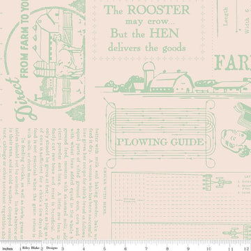 2 Yard 35" End of Bolt - SALE Farmer's Daughter Farm Life Sage Cream Green WIDEBACK - WB17193 - Riley Blake Quilting Cotton Fabric