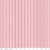 Image of Seasonal Basics Ticking Stripe Red quilting cotton fabric by Christopher Thompson for Riley Blake Designs. Features stripes on a red background. Cute Little Fabric Shop.
