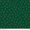 Image of Seasonal Basics Candy Canes Green quilting cotton fabric by Christopher Thompson for Riley Blake Designs. Features candy canes on a green background. Cute Little Fabric Shop.