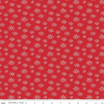 Image of Seasonal Basics Fireworks Red quilting cotton fabric by Christopher Thompson for Riley Blake Designs. Features fireworks on a red background. Cute Little Fabric Shop.