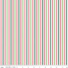 Image of Seasonal Basics Ticking Stripe Christmas quilting cotton fabric by Christopher Thompson for Riley Blake Designs. Features stripes on a red background. Cute Little Fabric Shop.