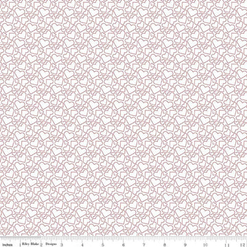 Image of Seasonal Basics Heart Outlines White quilting cotton fabric by Christopher Thompson for Riley Blake Designs. Features hearts on a white background. Cute Little Fabric Shop.