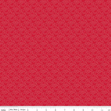 Image of Seasonal Basics Heart Outlines Red quilting cotton fabric by Christopher Thompson for Riley Blake Designs. Features hearts on a red background. Cute Little Fabric Shop.