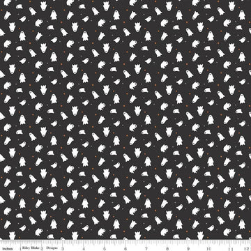 Image of Seasonal Basics Ghosts Black Glow in the Dark quilting cotton fabric by Christopher Thompson for Riley Blake Designs. Features ghosts on a black background. Cute Little Fabric Shop.