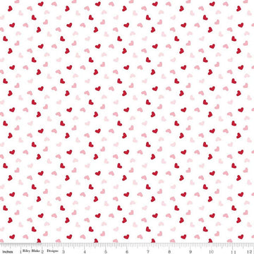 Image of Seasonal Basics Heart Toss White quilting cotton fabric by Christopher Thompson for Riley Blake Designs. Features hearts on a white background. Cute Little Fabric Shop.