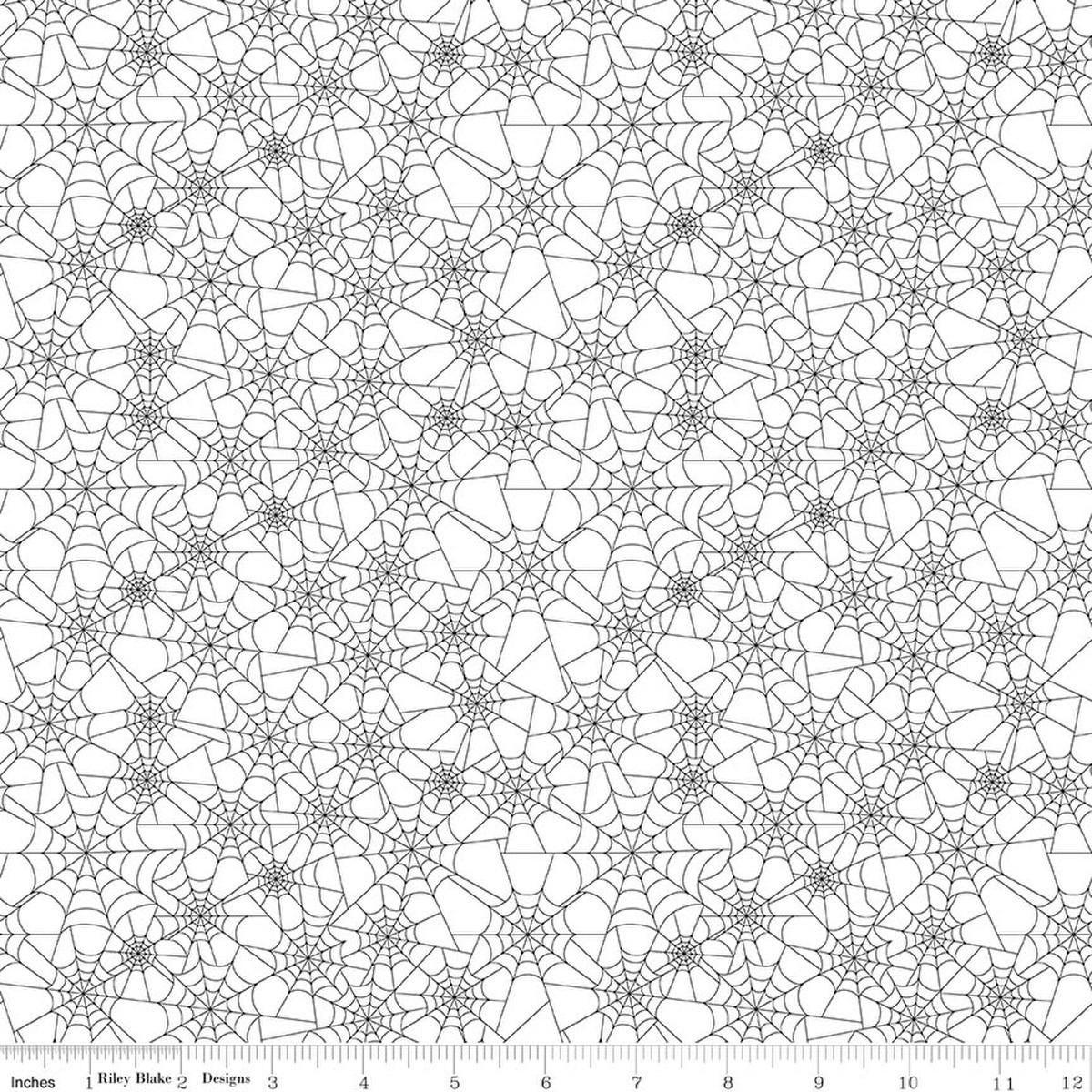 Image of Seasonal Basics Spider Webs White quilting cotton fabric by Christopher Thompson for Riley Blake Designs. Features spider webs on a white background. Cute Little Fabric Shop.