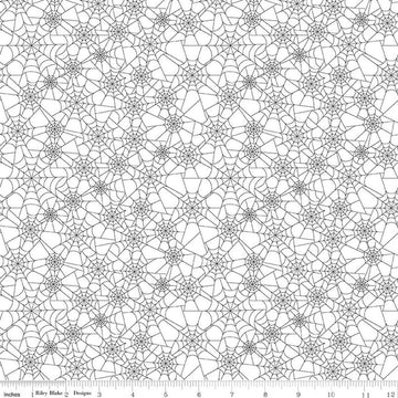 Image of Seasonal Basics Spider Webs White quilting cotton fabric by Christopher Thompson for Riley Blake Designs. Features spider webs on a white background. Cute Little Fabric Shop.