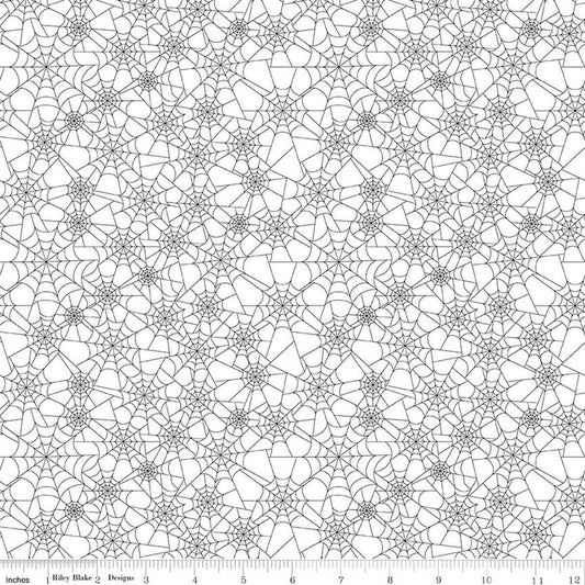 Image of Seasonal Basics Spider Webs White quilting cotton fabric by Christopher Thompson for Riley Blake Designs. Features spider webs on a white background. Cute Little Fabric Shop.