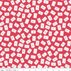 Image of Seasonal Basics Love Notes Red quilting cotton fabric by Christopher Thompson for Riley Blake Designs. Features envelopes on a red background. Cute Little Fabric Shop.