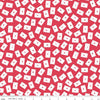 Image of Seasonal Basics Love Notes Red quilting cotton fabric by Christopher Thompson for Riley Blake Designs. Features envelopes on a red background. Cute Little Fabric Shop.