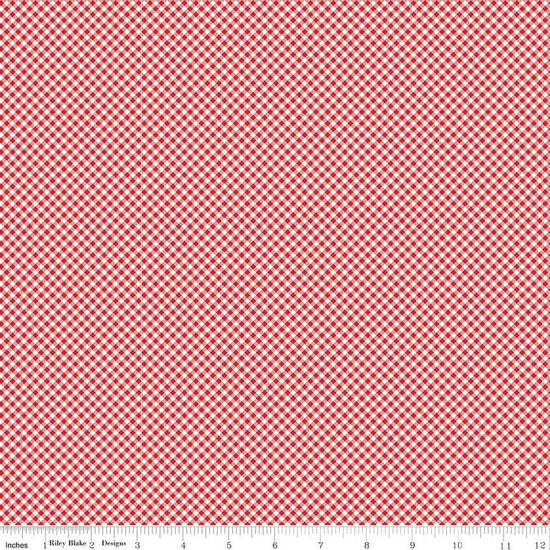 Image of Seasonal Basics Gingham Red quilting cotton fabric by The RBD Designers for Riley Blake Designs. Features gingham on a red background. Cute Little Fabric Shop.