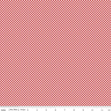 Image of Seasonal Basics Gingham Red quilting cotton fabric by The RBD Designers for Riley Blake Designs. Features gingham on a red background. Cute Little Fabric Shop.
