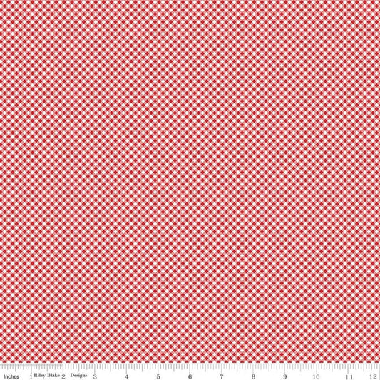 Image of Seasonal Basics Gingham Red quilting cotton fabric by The RBD Designers for Riley Blake Designs. Features gingham on a red background. Cute Little Fabric Shop.