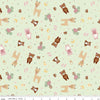 Image of Designer Flannel Baby Girl Animal Toss Mint by Lori Whitlock for Riley Blake Designs. Features animals on a green background. Cute Little Fabric Shop.