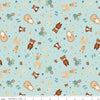 Image of Designer Flannel Baby Boy Animal Toss Blue by Lori Whitlock for Riley Blake Designs. Features animals on a blue background. Cute Little Fabric Shop.