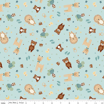 Image of Designer Flannel Baby Boy Animal Toss Blue by Lori Whitlock for Riley Blake Designs. Features animals on a blue background. Cute Little Fabric Shop.