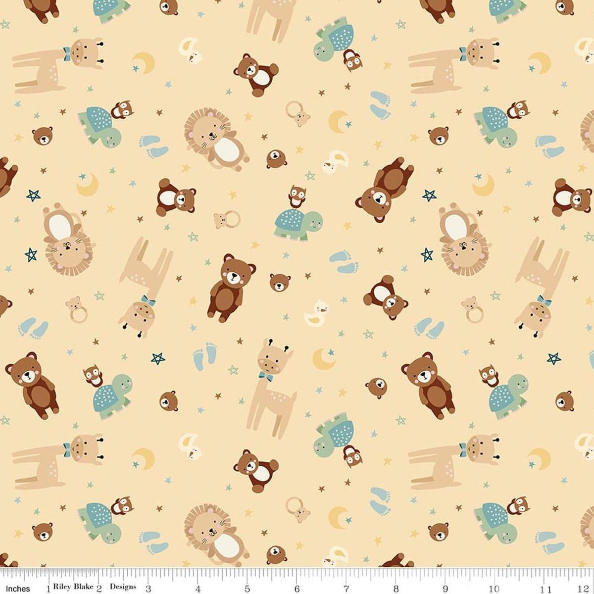 Image of Designer Flannel Baby Boy Animal Toss Yellow by Lori Whitlock for Riley Blake Designs. Features animals on a yellow background. Cute Little Fabric Shop.