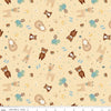 Image of Designer Flannel Baby Boy Animal Toss Yellow by Lori Whitlock for Riley Blake Designs. Features animals on a yellow background. Cute Little Fabric Shop.