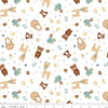 Image of Designer Flannel Baby Boy Animal Toss White by Lori Whitlock for Riley Blake Designs. Features animals on a white background. Cute Little Fabric Shop.