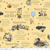 Image of Designer Flannel Winnie the Pooh Quotes Sunshine by Echo Park Paper Co for Riley Blake Designs. Features words on a yellow background. Cute Little Fabric Shop.
