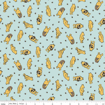 Image of Designer Flannel Winnie the Pooh Toss Blue by Echo Park Paper Co for Riley Blake Designs. Features bears on a blue background. Cute Little Fabric Shop.