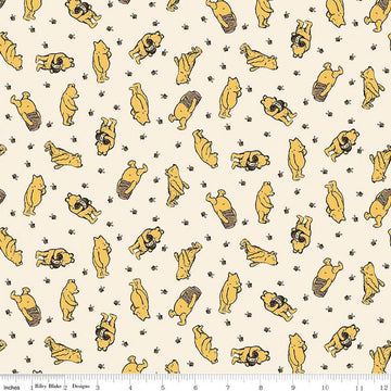 Image of Designer Flannel Winnie the Pooh Toss Cream by Echo Park Paper Co for Riley Blake Designs. Features bears on a cream background. Cute Little Fabric Shop.
