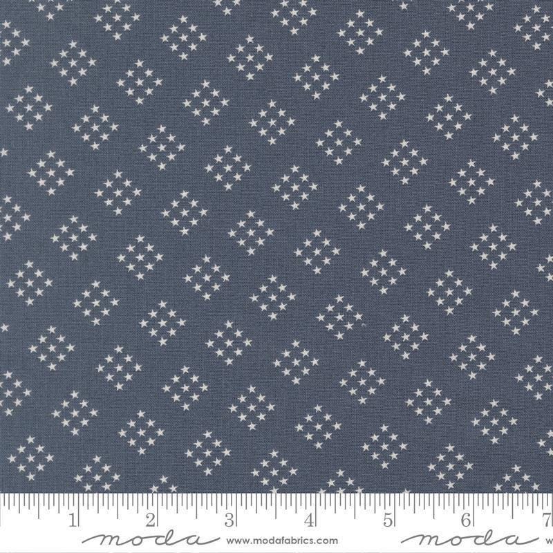 Independence Day Stars Indigo quilting cotton fabric by Sweetwater for Moda Fabrics. Features stars on a blue background. Cute Little Fabric Shop.