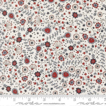 Independence Day Meadow Vanilla quilting cotton fabric by Sweetwater for Moda Fabrics. Features flowers on a white background. Cute Little Fabric Shop.