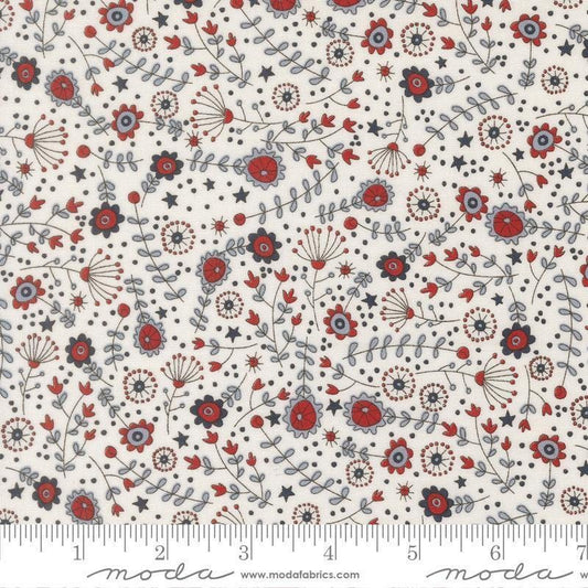Independence Day Meadow Vanilla quilting cotton fabric by Sweetwater for Moda Fabrics. Features flowers on a white background. Cute Little Fabric Shop.