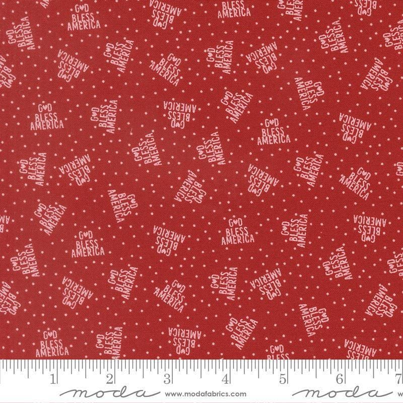 Independence Day God Bless America Red quilting cotton fabric by Sweetwater for Moda Fabrics. Features dots on a red background. Cute Little Fabric Shop.