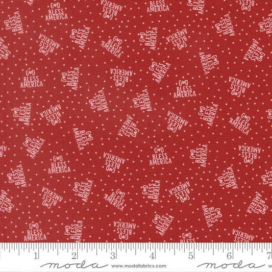 Independence Day God Bless America Red quilting cotton fabric by Sweetwater for Moda Fabrics. Features dots on a red background. Cute Little Fabric Shop.