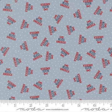 Independence Day God Bless America Splash quilting cotton fabric by Sweetwater for Moda Fabrics. Features dots on a blue background. Cute Little Fabric Shop.