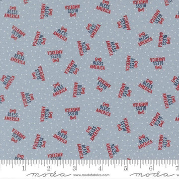 Independence Day God Bless America Splash quilting cotton fabric by Sweetwater for Moda Fabrics. Features dots on a blue background. Cute Little Fabric Shop.