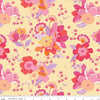 Image of Flourish Main Lemon quilting cotton fabric by Sue Daley for Riley Blake Designs. Features flowers on a yellow background. Cute Little Fabric Shop.